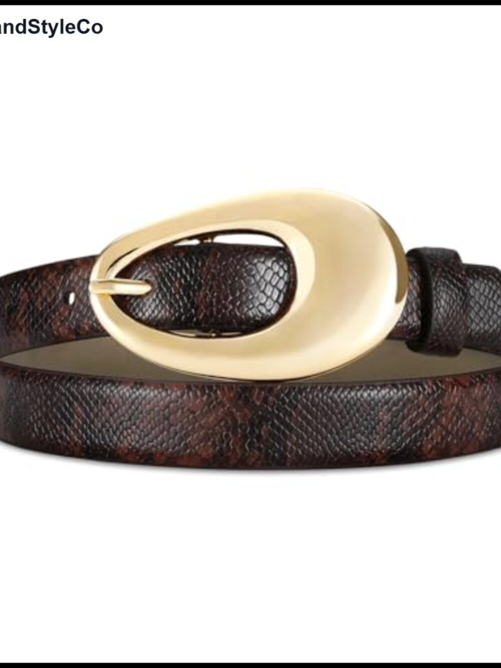 Women Belt Snake Texture Faux Leather Gold Oval Buckle Waist Belt